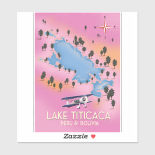 Pegatina Lago Titicaca, Perú, mapa del lago Bolivia arte de