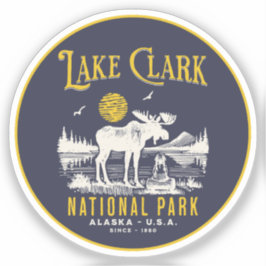 Pegatina Lake Clark National Park Retro Woodland Scene