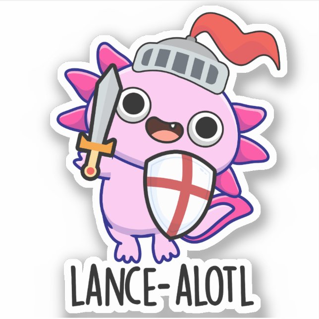 Pegatina Lance-a-lotl Funny Axolotl Knight Pun (Anverso)