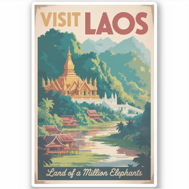 Pegatina Laos Pha That Luang Illustration Travel Art (Anverso)
