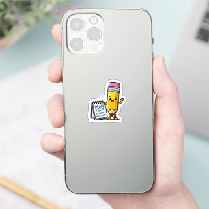 Pegatina Lápiz Amarillo Kawaii Lindo y Cuaderno Planificado