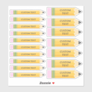 Pegatina Lápiz de la escuela de personalizado de texto para