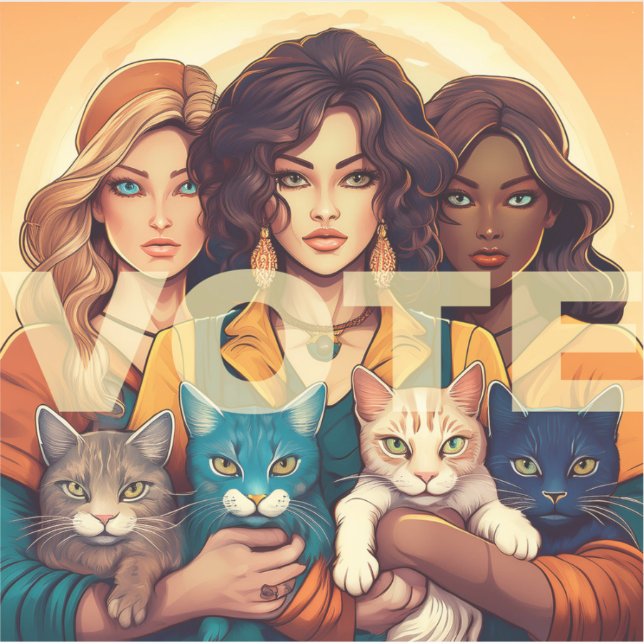 Pegatina Las damas de gato sin hijos votan (Anverso)