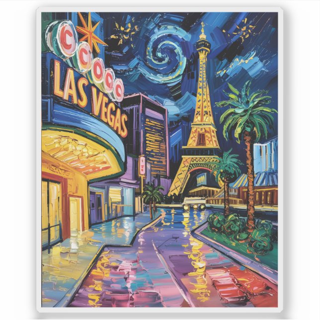 Pegatina Las Vegas Travel Van Gogh Style Casino Night City  (Anverso)