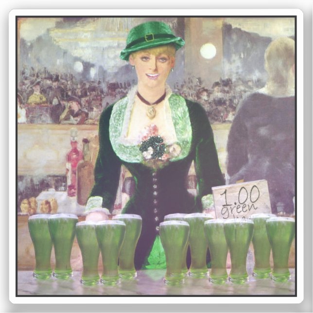 Pegatina Lass Bartender St. Patrick's Day (Anverso)