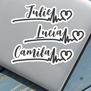 Pegatina Latido cardíaco Corazón Late 3 Nombres Nombre Pers