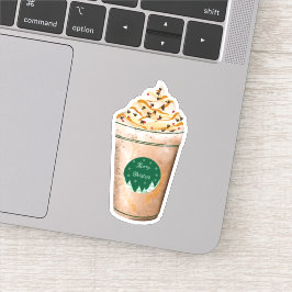 Pegatina Latte con caramelo goteado de Feliz Navidad