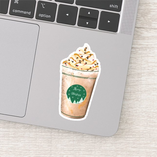 Pegatina Latte con caramelo goteado de Feliz Navidad (Detalle)