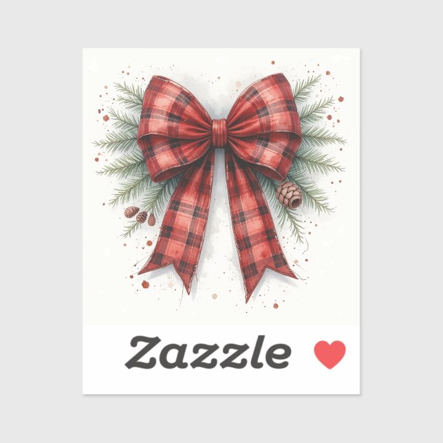 Pegatina Lazo de Navidad de Acuarela Roja (Hoja)