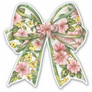 Pegatina Lazo floral rosa y verde elegante