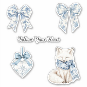 Pegatina Lazos Florales Blancos Azules Bonitos Corazón Zorr