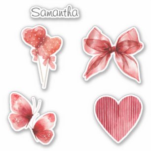 Pegatina Lazos Rojos Bonitos Corazones Mariposas