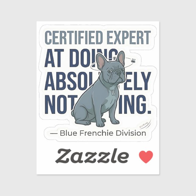 Pegatina Lazy Blue Frenchie Experto Certificado Perro Diver (Hoja)