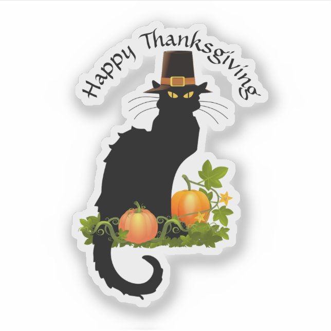 Pegatina Le Chat Noir Thanksgiving and Pilgrim Turkey (Anverso)