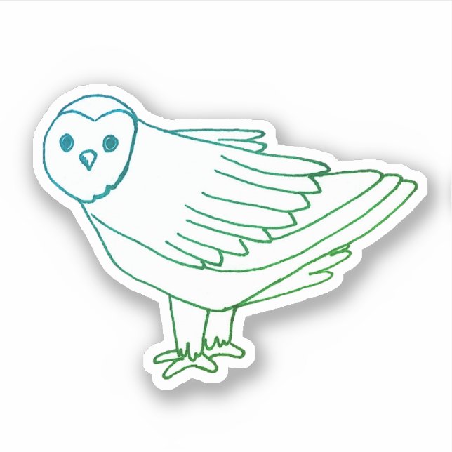 Pegatina Lechuza Artística de Aves de Bosque Verde (Anverso)