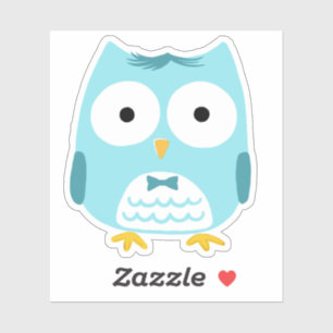 Pegatina Lechuza Azul Cuta Con Personalizado De Lechuza Gra