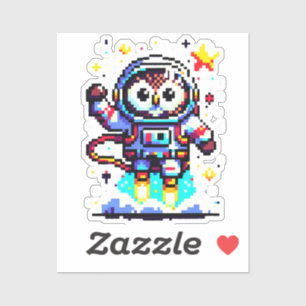 Pegatina Lechuza cósmica: Explorador de espacio de 8 bits
