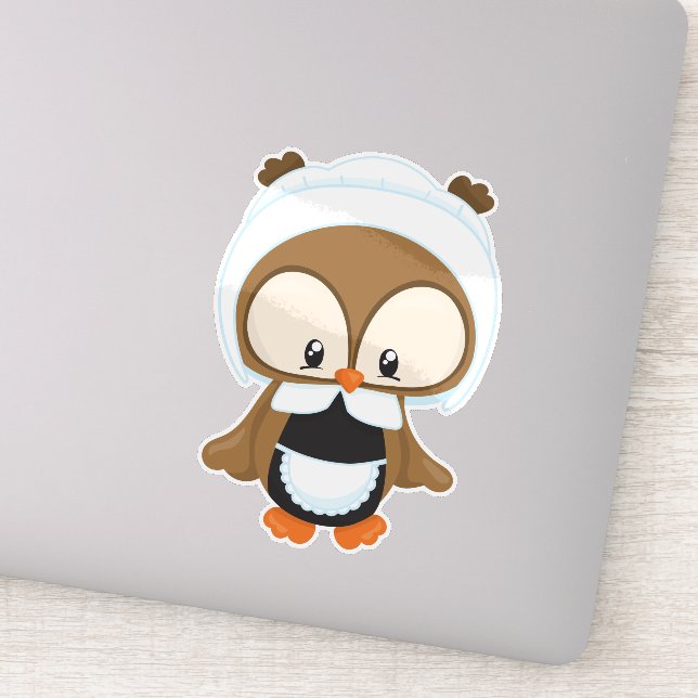 Pegatina Lechuza de Acción de Gracias, Lechuza Marrón, Bonn (Detalle)