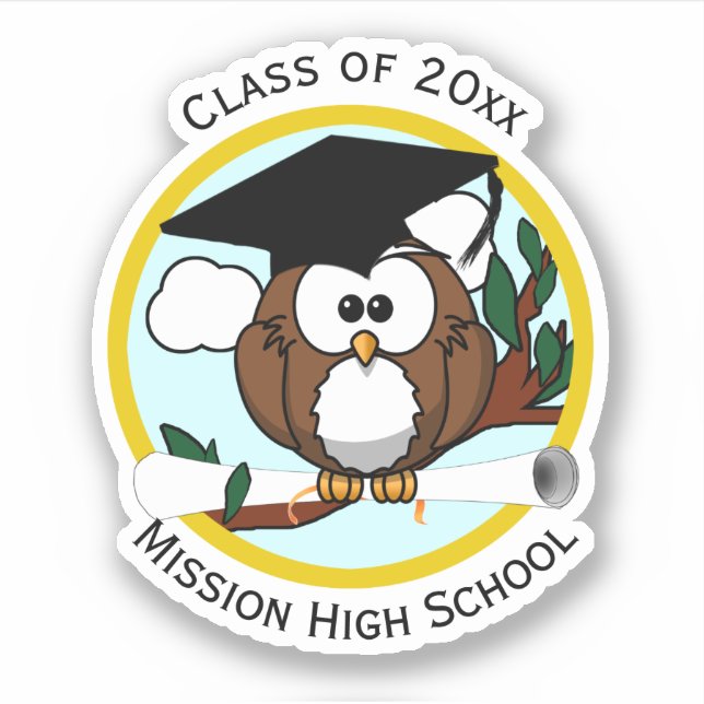 Pegatina Lechuza graduada con Diploma (Anverso)