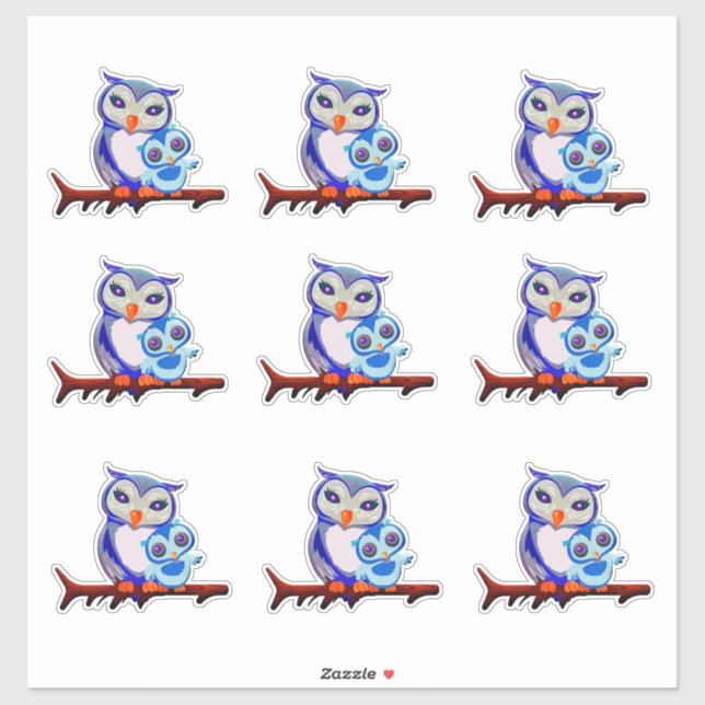 Pegatina Lechuza madre y hoja de bebé de (Hoja)