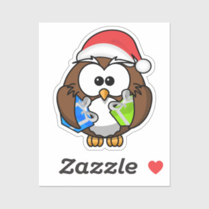 Pegatina Lechuza navidad con Santa Hat-15840