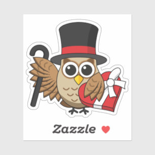 Pegatina Lechuza sofisticada con caja de chocolate para el 