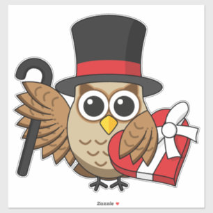 Pegatina Lechuza sofisticada con caja de chocolate para el 
