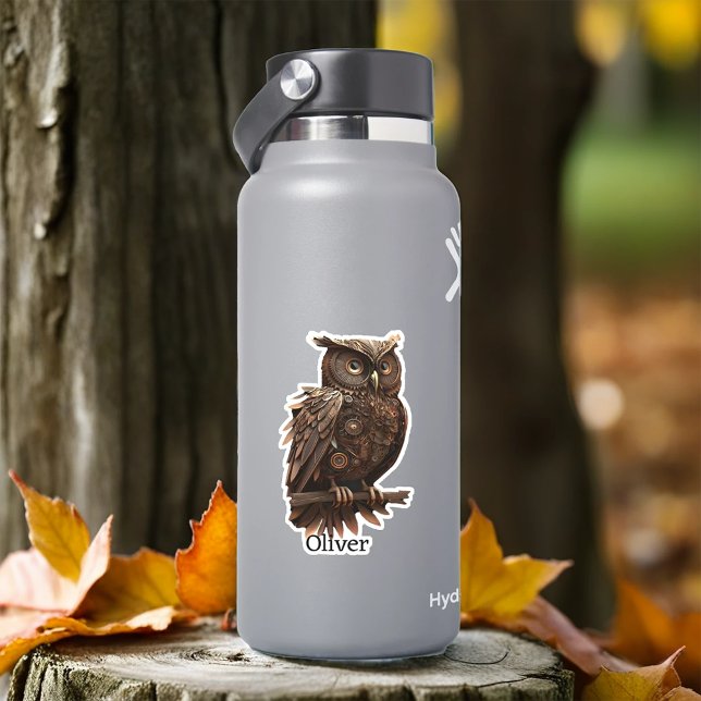 Pegatina Lechuza Steampunk Con Tu Nombre (Subido por el creador)