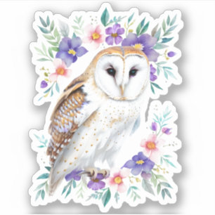 Pegatina Lechuza y flores silvestres Pájaro de Woodland