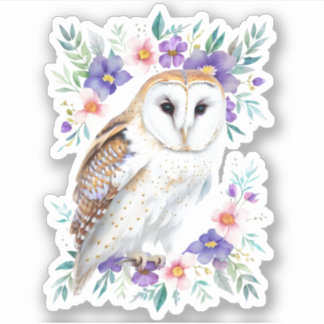 Pegatina Lechuza y flores silvestres Pájaro de Woodland