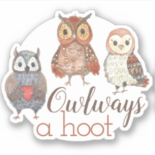 Pegatina Lechuzas de color de agua adorables Owlways a Hoot