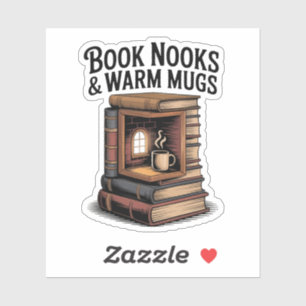 Pegatina Lecturas acogedoras de nook de libro y mug cálido