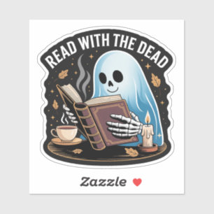 Pegatina Leer Con Los Muertos — Cómoda Lectura Esquelética
