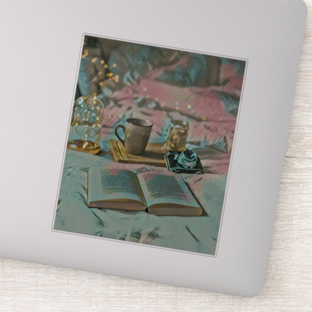 Pegatina Leer libros, beber café (Detalle)