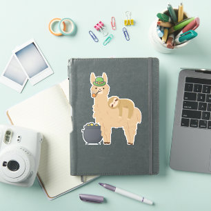Pegatina Lema adorable relajándose en una Llama que celebra