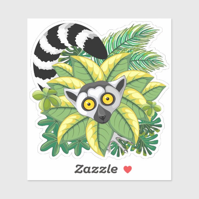 Pegatina Lémures de Madagascar en selva exótica (Hoja)