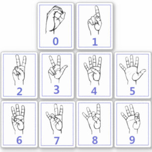 Pegatina Lenguaje de señas americano, Aprende números en AS