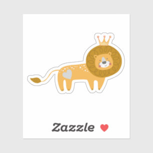 Pegatina León Adorable con portátil Corona y Corazón