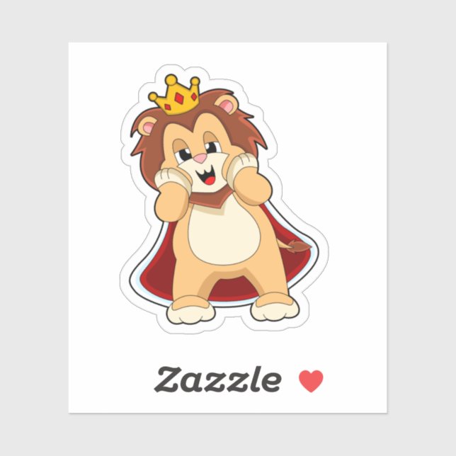 Pegatina León como Rey con Corona. PNG (Hoja)