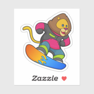 Pegatina León como snowboarder con Snowboard