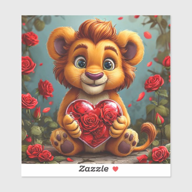 Pegatina León de dibujos animados lindo (Hoja)