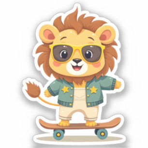 Pegatina León de Guay Skater   Animal salvari de Cute Kawai