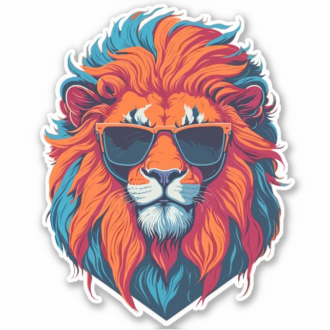Pegatina León elegante con gafas de sol de moda (Anverso)