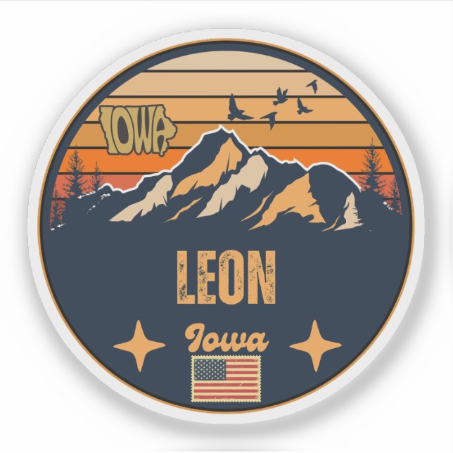 Pegatina Leon, Iowa Ia, Estados Unidos (Anverso)