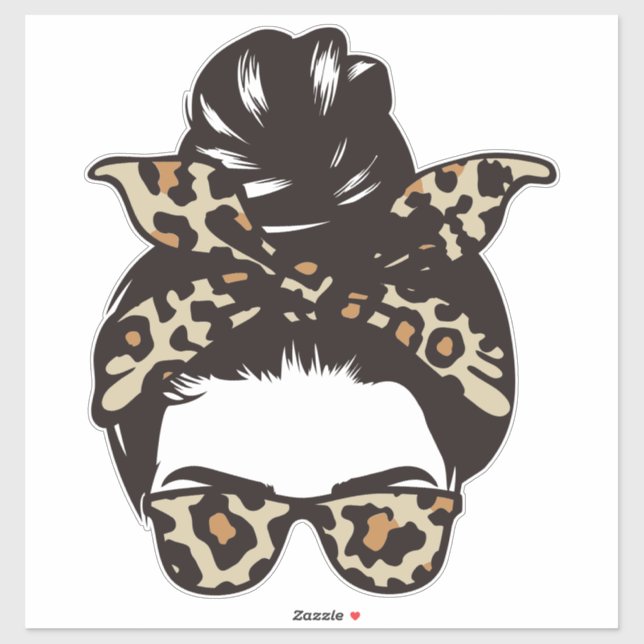 Pegatina Leopard Print Bandana and Glasses Messys Bun (Hoja)