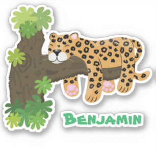 Pegatina Leopardo lindo durmiendo en un ilustracion de pers