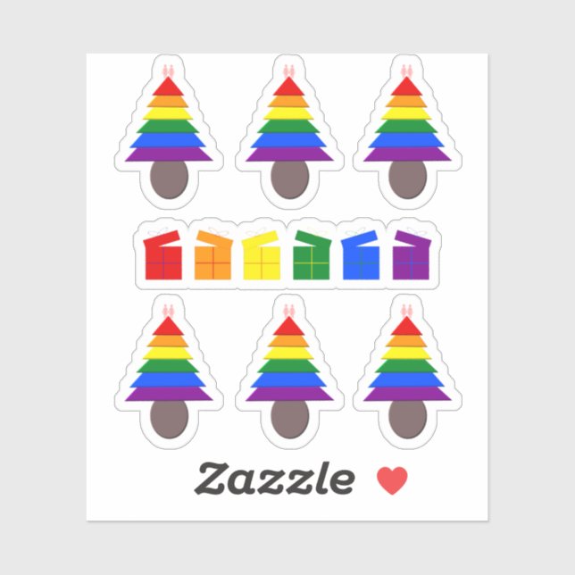 Pegatina Lesbianas arcoiris Árbol y regalo de Navidad (Hoja)