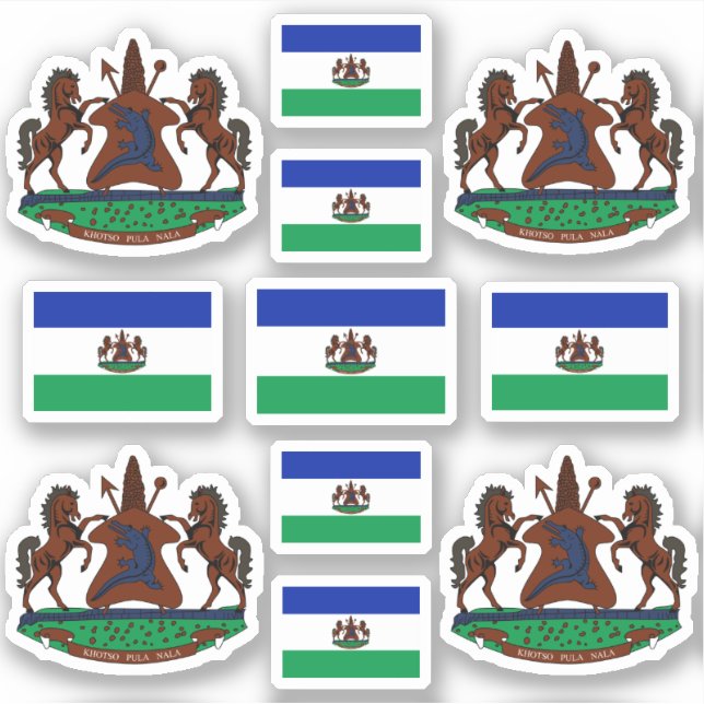 Pegatina Lesotho - Símbolos nacionales/Escudo de armas y ba (Anverso)