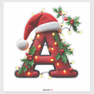 Pegatina Letra A Roja de Navidad Decorada Festivamente