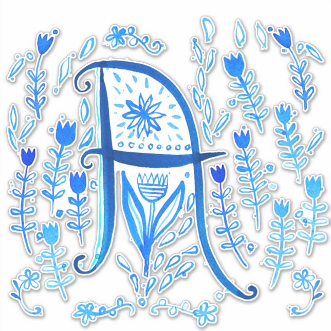 Pegatina Letra acuarela a gota (Anverso)